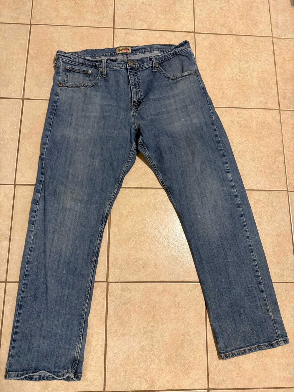 Wrangler 20X No 44 Men Jeans 40x32 Slim Straight Blue Distressed Workwear 44MWXN